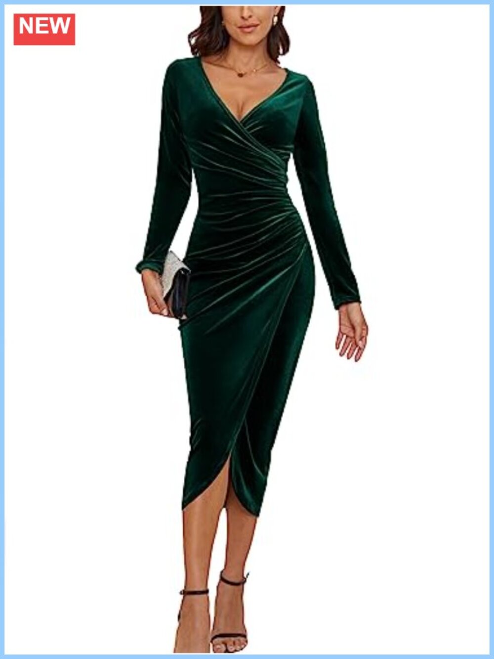 Velvet V Neck Wrap Long Sleeve Maxi Dress Ruched Bodycon